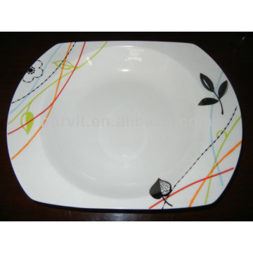 Переменный размер Простое белое круглое дно и листы с надписью фарфоровые тарелки